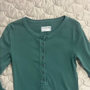 We The Free Teal Ribbed Henley Top